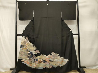 平和屋着物■豪華黒留袖　駒刺繍　松竹梅御所解鴛鴦文　暈し染め　金彩　正絹　逸品　CABM1873ev