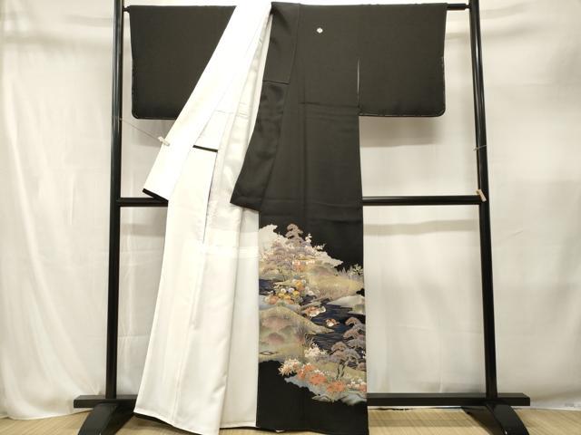 平和屋着物■豪華黒留袖　駒刺繍　松竹梅御所解鴛鴦文　暈し染め　金彩　正絹　逸品　CABM1873ev