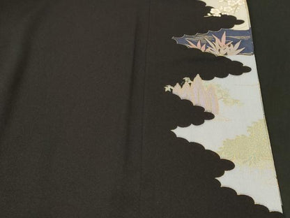 平和屋着物■豪華黒留袖　駒刺繍　松竹梅御所解鴛鴦文　暈し染め　金彩　正絹　逸品　CABM1873ev