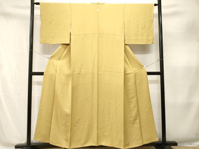 平和屋着物■上質な色無地　枝花地紋　枯草色　正絹　逸品　CABM1874ev