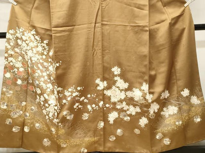 平和屋着物■豪華色留袖　駒刺繍　枝梅花文　金彩　正絹　逸品　CABM1876ev