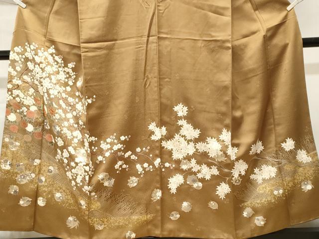平和屋着物■豪華色留袖　駒刺繍　枝梅花文　金彩　正絹　逸品　CABM1876ev