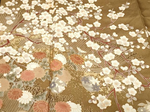 平和屋着物■豪華色留袖　駒刺繍　枝梅花文　金彩　正絹　逸品　CABM1876ev