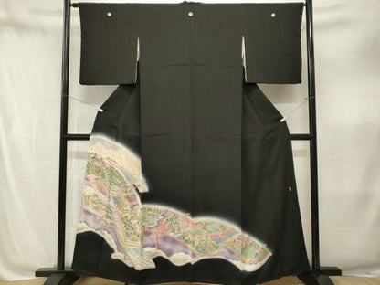 平和屋着物■豪華黒留袖　作家物　駒刺繍　風景文　暈し染め　銀彩　正絹　逸品　CABM1879ev