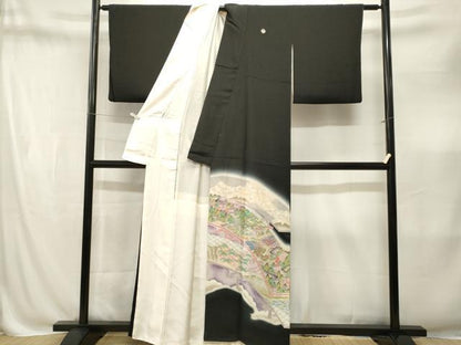 平和屋着物■豪華黒留袖　作家物　駒刺繍　風景文　暈し染め　銀彩　正絹　逸品　CABM1879ev