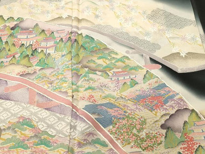 平和屋着物■豪華黒留袖　作家物　駒刺繍　風景文　暈し染め　銀彩　正絹　逸品　CABM1879ev