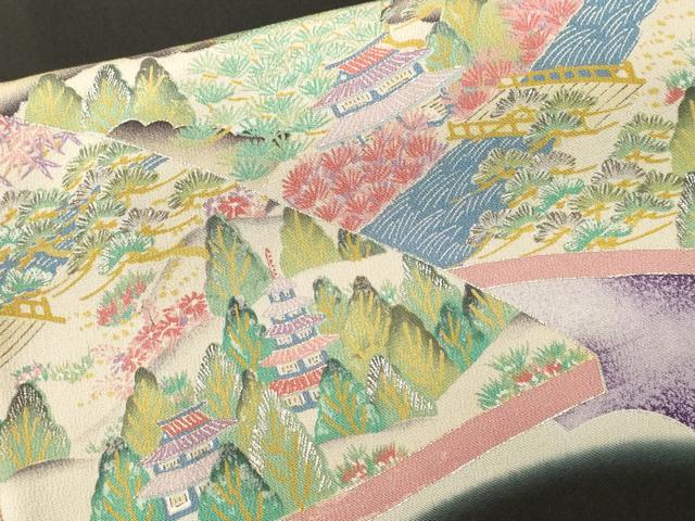 平和屋着物■豪華黒留袖　作家物　駒刺繍　風景文　暈し染め　銀彩　正絹　逸品　CABM1879ev