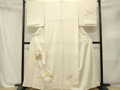 平和屋着物■訪問着　刺繍　楽器檜扇立波花文　正絹　逸品　CABM1880ev