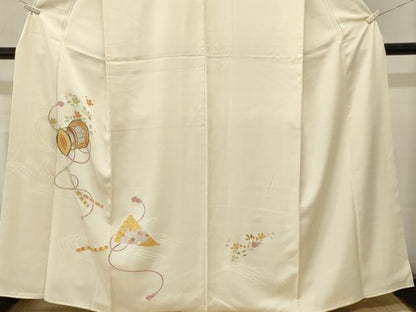 平和屋着物■訪問着　刺繍　楽器檜扇立波花文　正絹　逸品　CABM1880ev