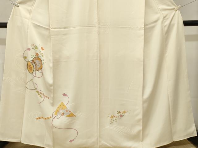 平和屋着物■訪問着　刺繍　楽器檜扇立波花文　正絹　逸品　CABM1880ev