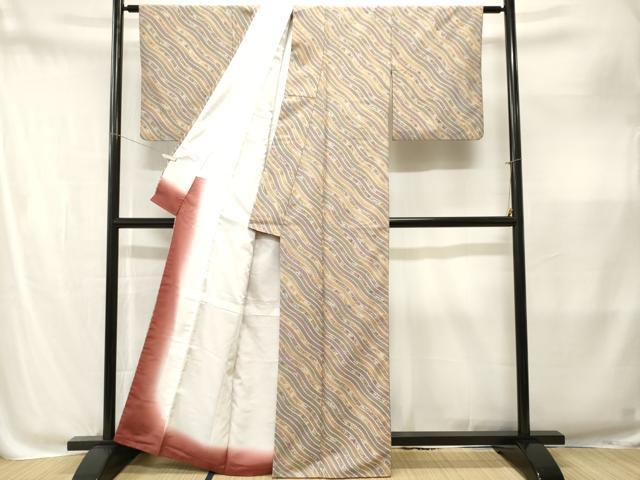 平和屋着物■小紋　よろけ縞花文　暈し染め　洗える着物　CABM1886ev