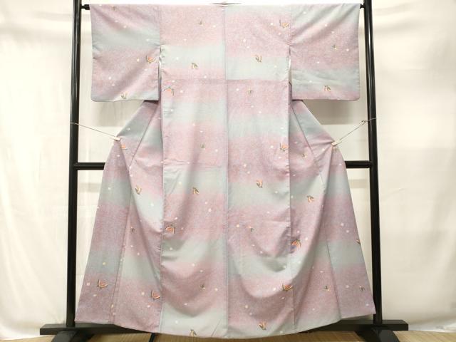 平和屋着物■小紋　舞蝶花文　暈し染め　金彩　洗える着物　CABM1894ev