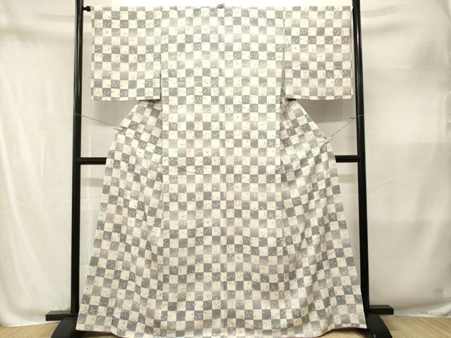 平和屋着物■小紋　市松幾何学文　暈し染め　洗える着物　CABM1895ev