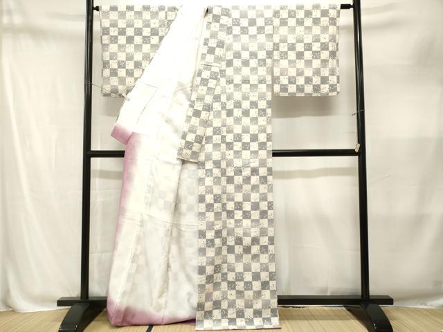 平和屋着物■小紋　市松幾何学文　暈し染め　洗える着物　CABM1895ev