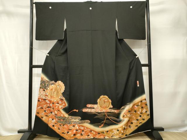 平和屋着物■豪華黒留袖　作家物　駒刺繍　鏡裏鳳凰花文　宝尽くし　暈し染め　金彩　正絹　逸品　CABM1901ev