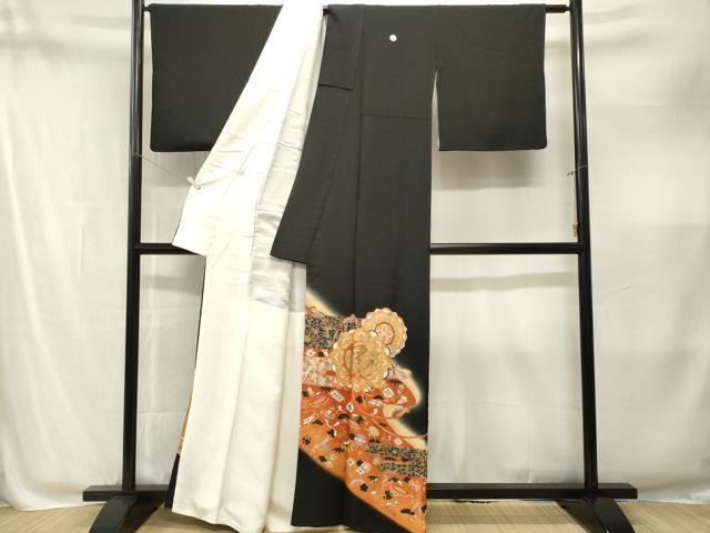 平和屋着物■豪華黒留袖　作家物　駒刺繍　鏡裏鳳凰花文　宝尽くし　暈し染め　金彩　正絹　逸品　CABM1901ev
