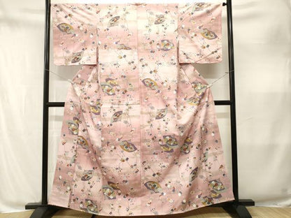 平和屋着物■小紋　扇面枝花文　暈し染め　金彩　洗える着物　CABM1907ev