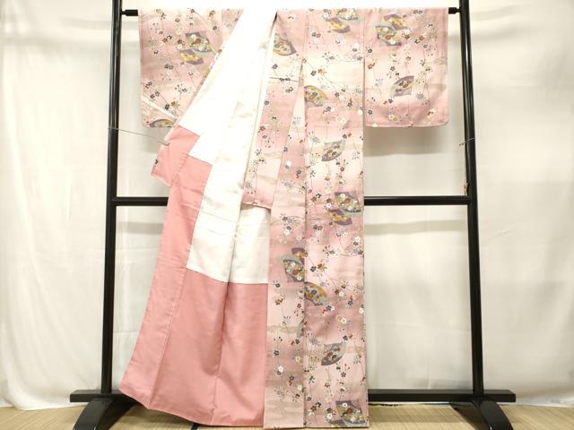 平和屋着物■小紋　扇面枝花文　暈し染め　金彩　洗える着物　CABM1907ev