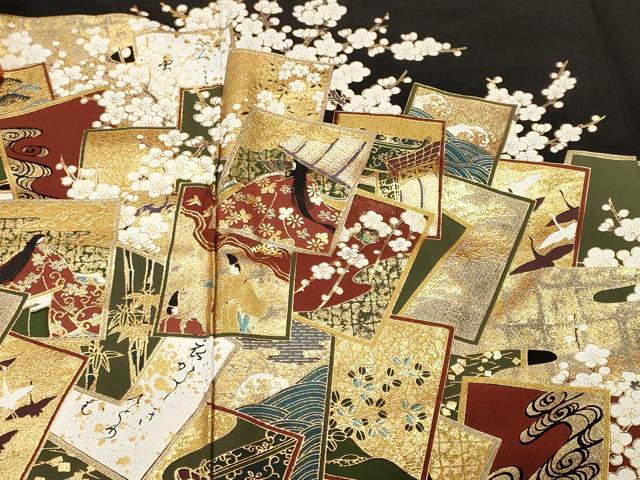 平和屋着物■豪華黒留袖　作家物　螺鈿　百人一首　枝梅流水文　金彩　正絹　逸品　CABM1923ev