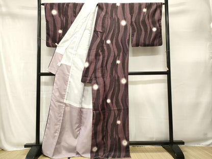 平和屋着物■小紋　よろけ縞丸文　洗える着物　CABM1925ev