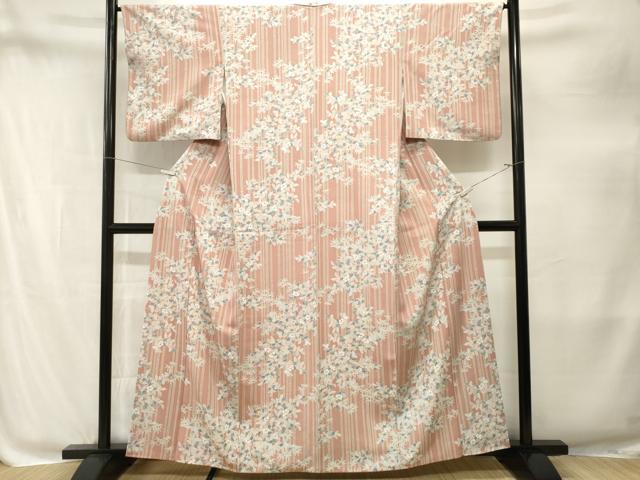 平和屋着物■小紋　笹竹枝椿文　洗える着物　CABM1936ev