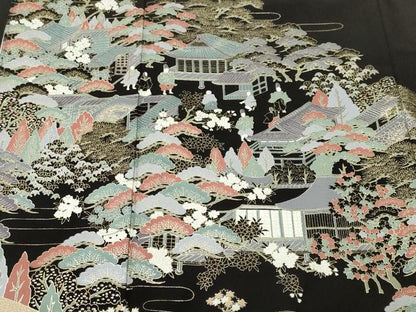 平和屋着物■豪華黒留袖　人物風景文　金彩　正絹　逸品　CABM1950ev