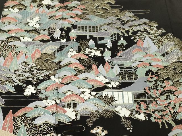 平和屋着物■豪華黒留袖　人物風景文　金彩　正絹　逸品　CABM1950ev