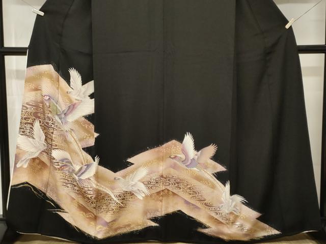 平和屋着物■豪華黒留袖　駒刺繍　尾長鳥流水文　暈し染め　金銀彩　正絹　逸品　CABM1957ev