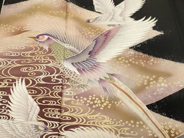 平和屋着物■豪華黒留袖　駒刺繍　尾長鳥流水文　暈し染め　金銀彩　正絹　逸品　CABM1957ev