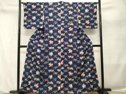平和屋着物■上質な小紋　枝椿文　枝花文　鬼しぼ縮緬　正絹　逸品　CABM1968ev