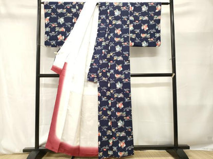 平和屋着物■上質な小紋　枝椿文　枝花文　鬼しぼ縮緬　正絹　逸品　CABM1968ev