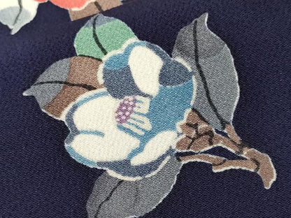 平和屋着物■上質な小紋　枝椿文　枝花文　鬼しぼ縮緬　正絹　逸品　CABM1968ev