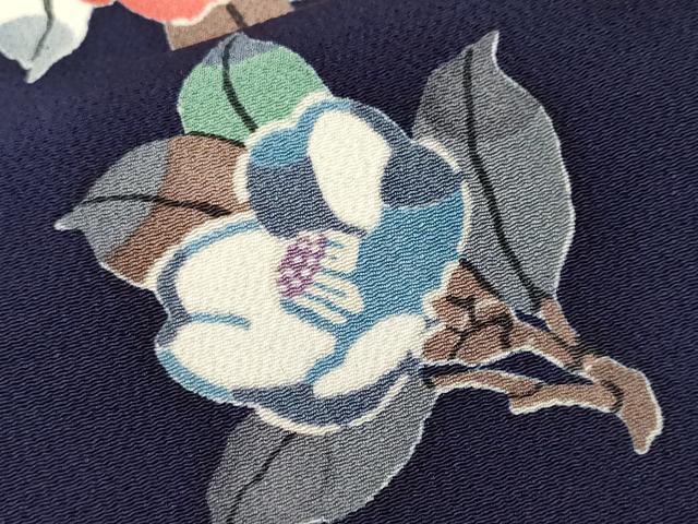 平和屋着物■上質な小紋　枝椿文　枝花文　鬼しぼ縮緬　正絹　逸品　CABM1968ev