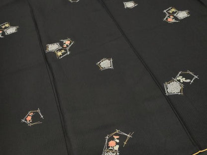 平和屋着物■上質な小紋　溢れ松葉花文　黒地　金彩　正絹　逸品　CABM1975ev