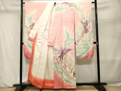 平和屋着物■豪華振袖　扇面孔雀花文　暈し染め　金銀彩　正絹　逸品　CABM1993ev