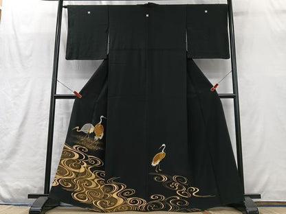 平和屋着物■豪華黒留袖　駒刺繍　群鶴　暈し染め　金銀彩　正絹　逸品　CABM2004xe