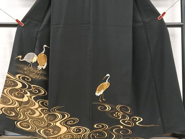 平和屋着物■豪華黒留袖　駒刺繍　群鶴　暈し染め　金銀彩　正絹　逸品　CABM2004xe