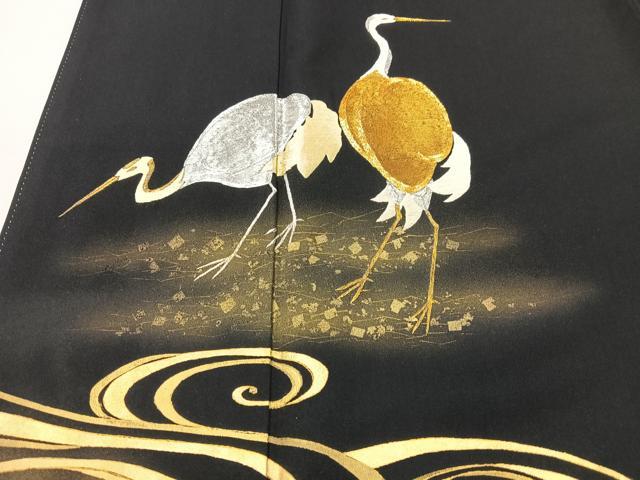 平和屋着物■豪華黒留袖　駒刺繍　群鶴　暈し染め　金銀彩　正絹　逸品　CABM2004xe