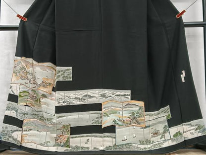 平和屋着物■豪華黒留袖　作家物　手描き　近江八景　正絹　逸品　CABM2006xe
