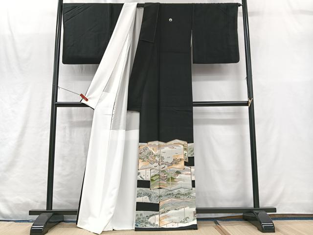平和屋着物■豪華黒留袖　作家物　手描き　近江八景　正絹　逸品　CABM2006xe