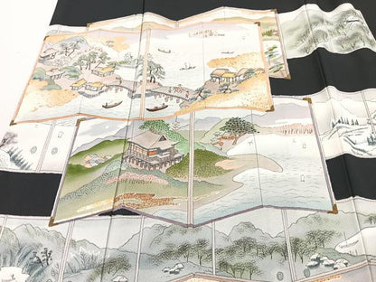 平和屋着物■豪華黒留袖　作家物　手描き　近江八景　正絹　逸品　CABM2006xe