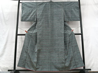 平和屋着物■上質な紬　格子柄　正絹　逸品　CABM2014xe
