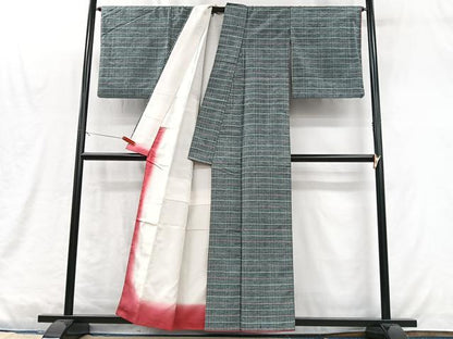 平和屋着物■上質な紬　格子柄　正絹　逸品　CABM2014xe