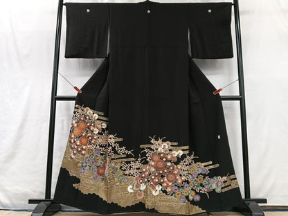 平和屋着物■豪華黒留袖　作家物　駒刺繍　草花文　金彩　正絹　逸品　CABM2026xe