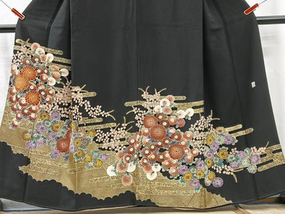 平和屋着物■豪華黒留袖　作家物　駒刺繍　草花文　金彩　正絹　逸品　CABM2026xe