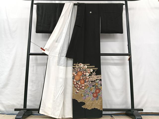平和屋着物■豪華黒留袖　作家物　駒刺繍　草花文　金彩　正絹　逸品　CABM2026xe