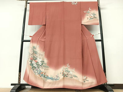 平和屋着物■訪問着　手描き　松竹梅　白鷺　暈し染め　金彩　正絹　逸品　CABM2064xe