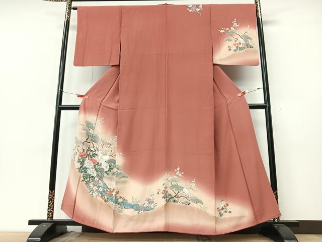 平和屋着物■訪問着　手描き　松竹梅　白鷺　暈し染め　金彩　正絹　逸品　CABM2064xe