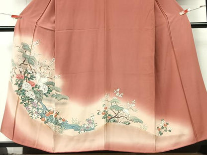 平和屋着物■訪問着　手描き　松竹梅　白鷺　暈し染め　金彩　正絹　逸品　CABM2064xe
