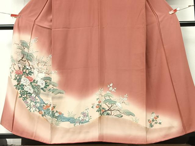 平和屋着物■訪問着　手描き　松竹梅　白鷺　暈し染め　金彩　正絹　逸品　CABM2064xe